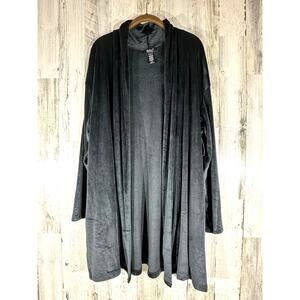 Bali Loungewear Cardigan Size XL Charcoal Gray Velour Open Front Very Soft‎